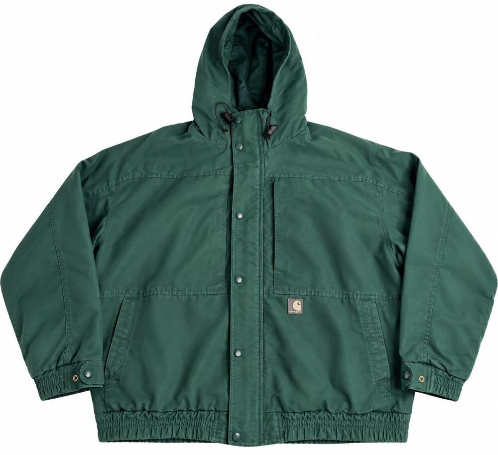 Carhartt Vintage Men’s Green Hooded Work Jacket No Size Tag Distressed